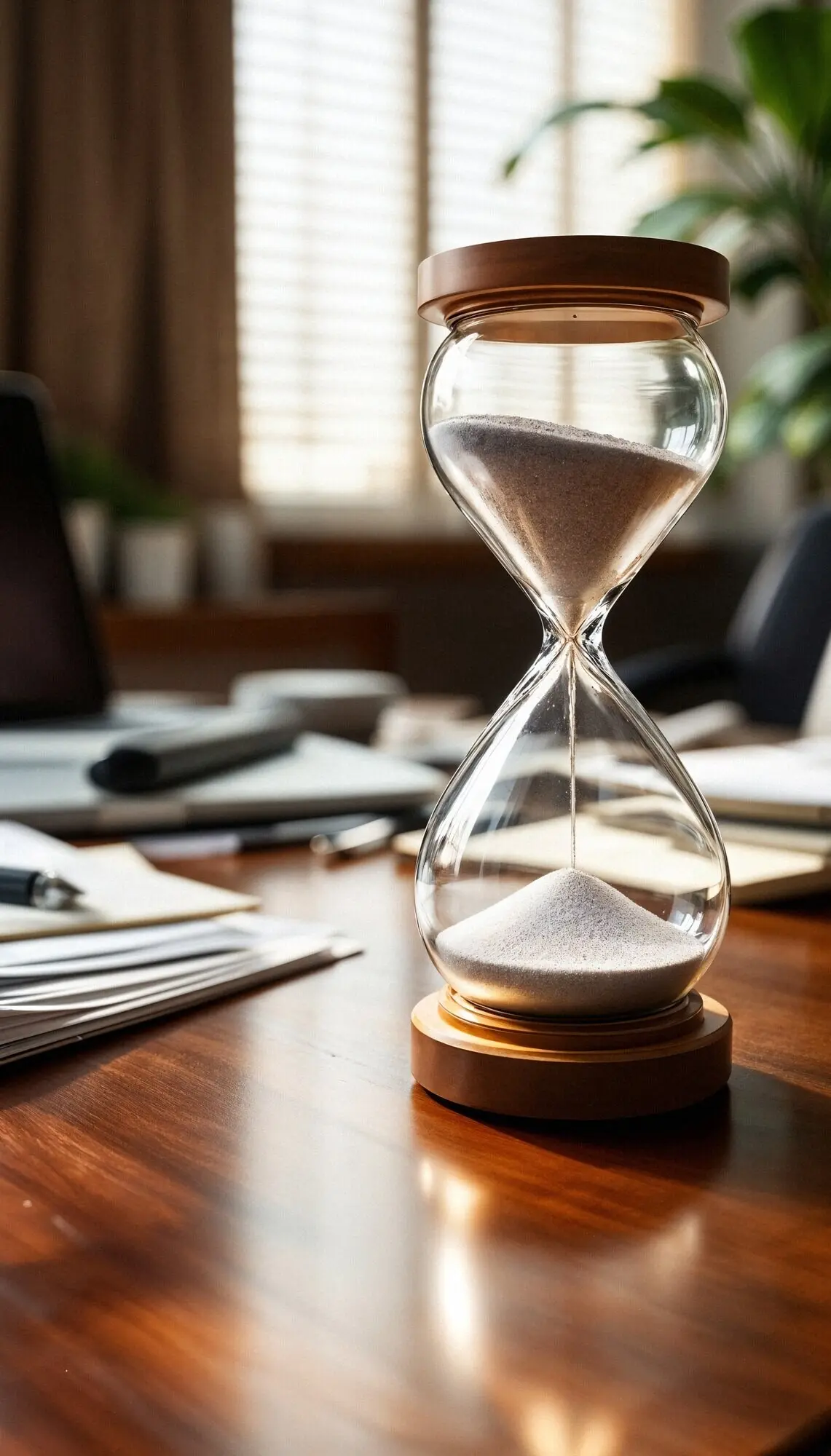 Primer plano de un reloj de arena lleno de arena.